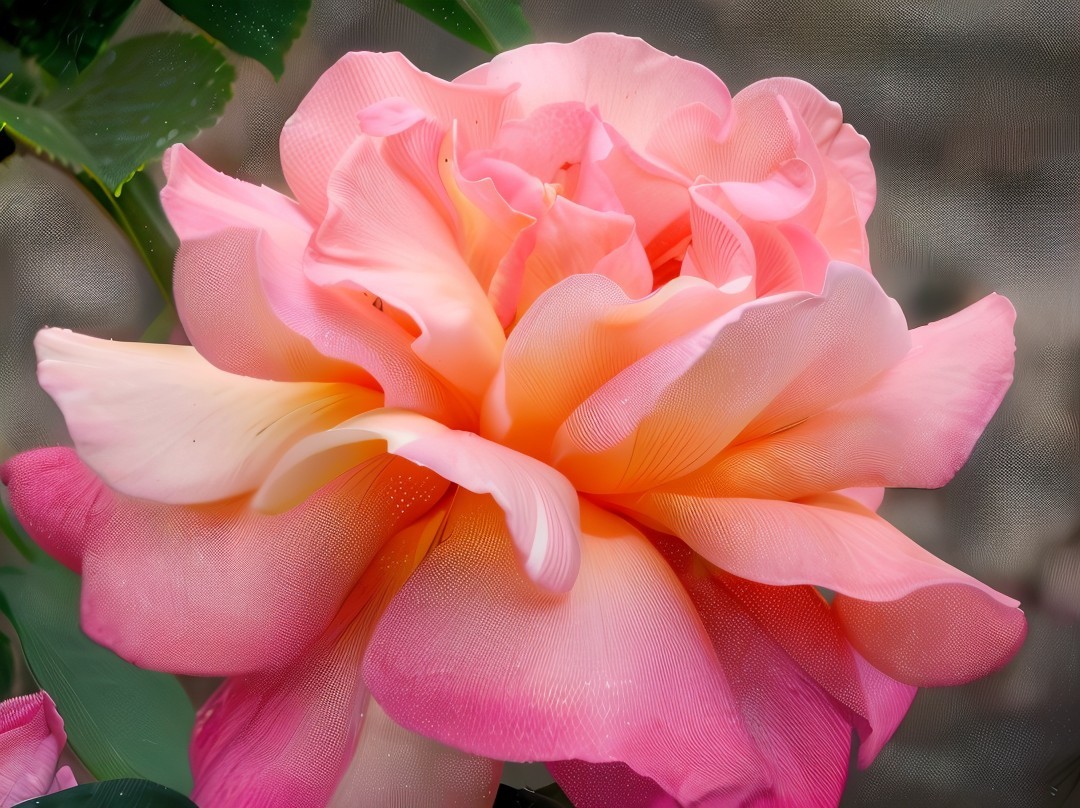 Vibrant Pink and Peach Rose with Dewy Petals