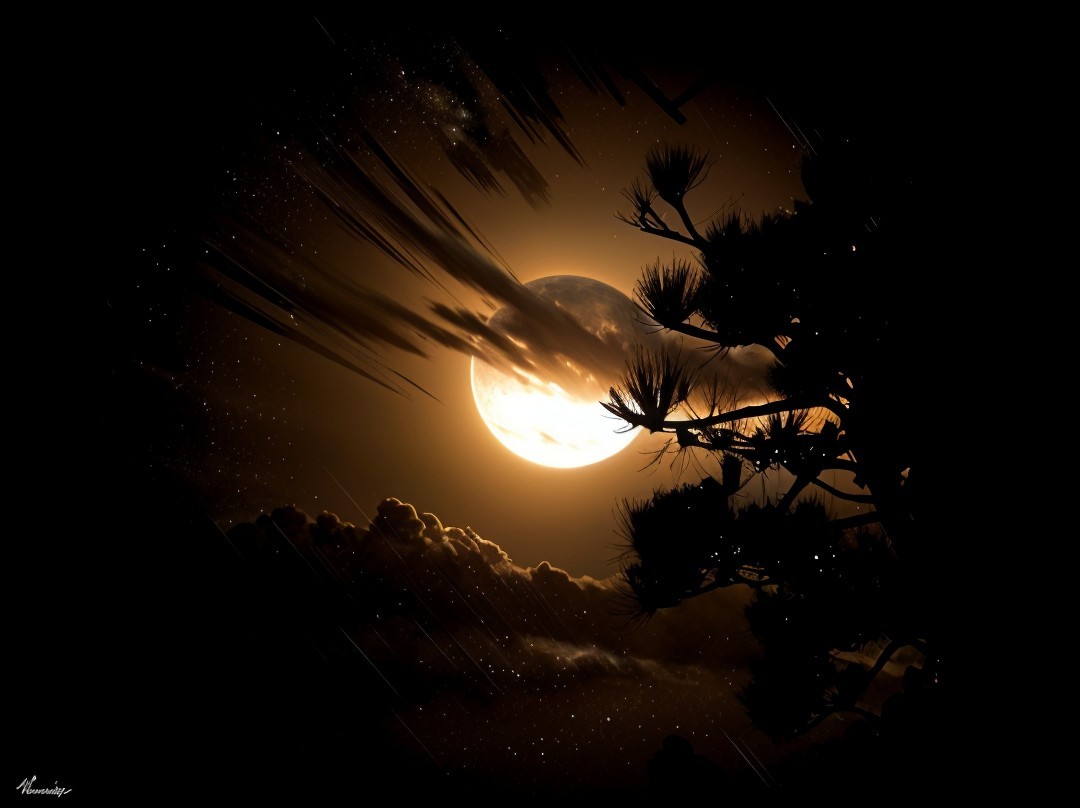 Luminous Moon and Clouds in a Night Scene