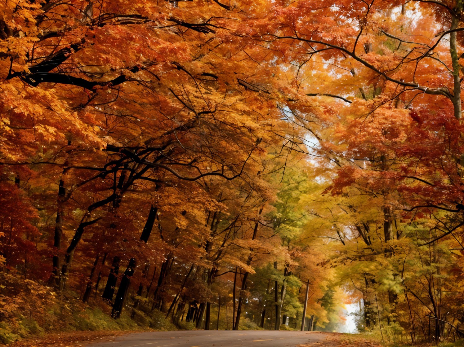 Winding Road Surrounded by Vibrant Autumn Foliage