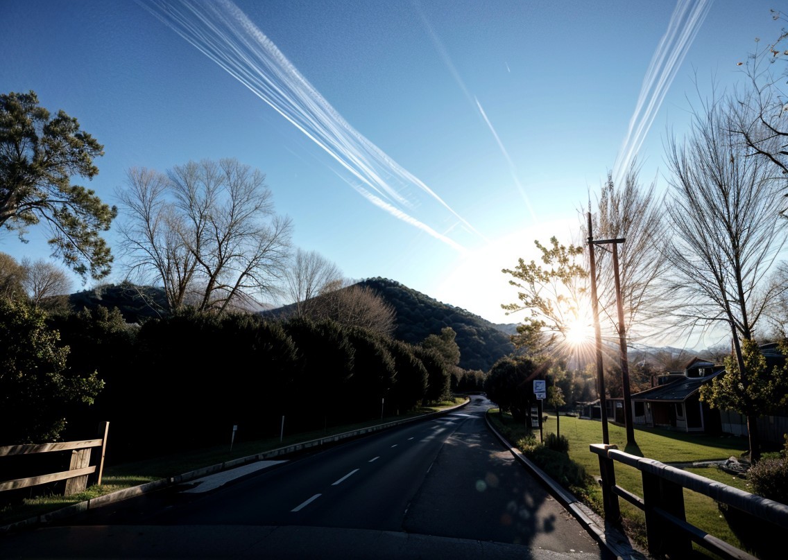 Serene Landscape with Quiet Road and Rising Sun