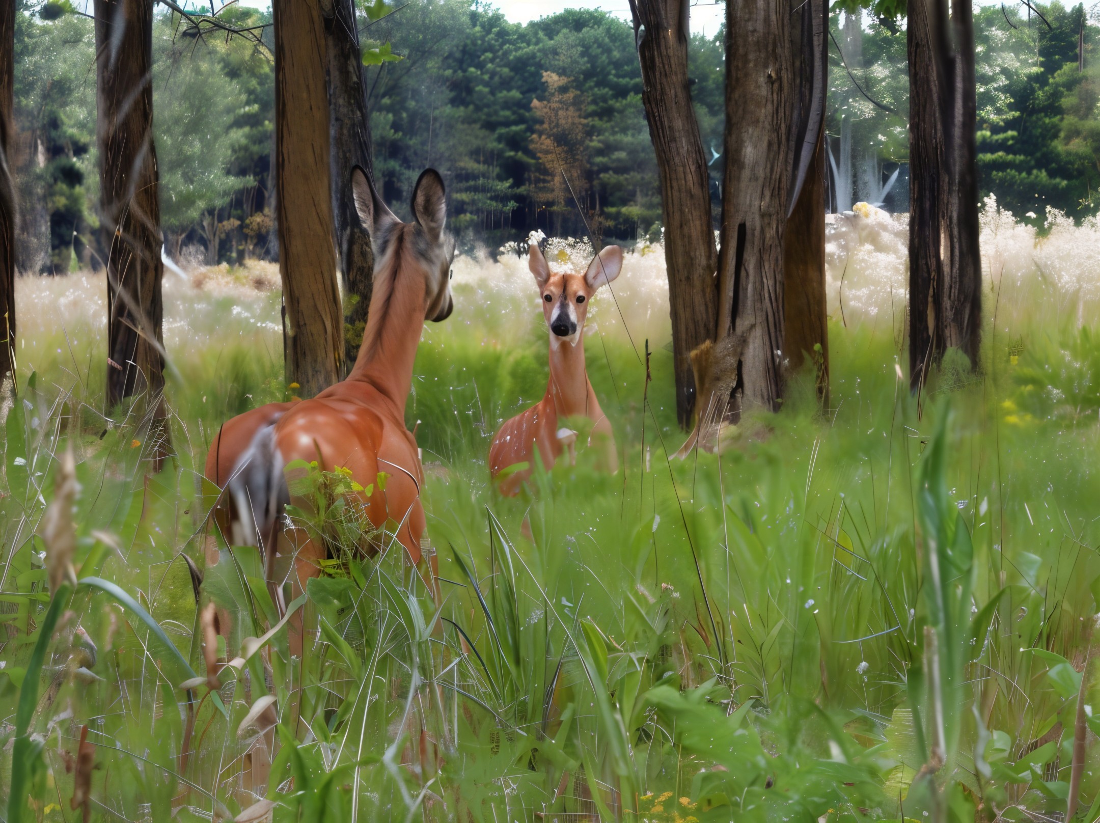 Deer in a Lush Green Forest Setting with Sunlight