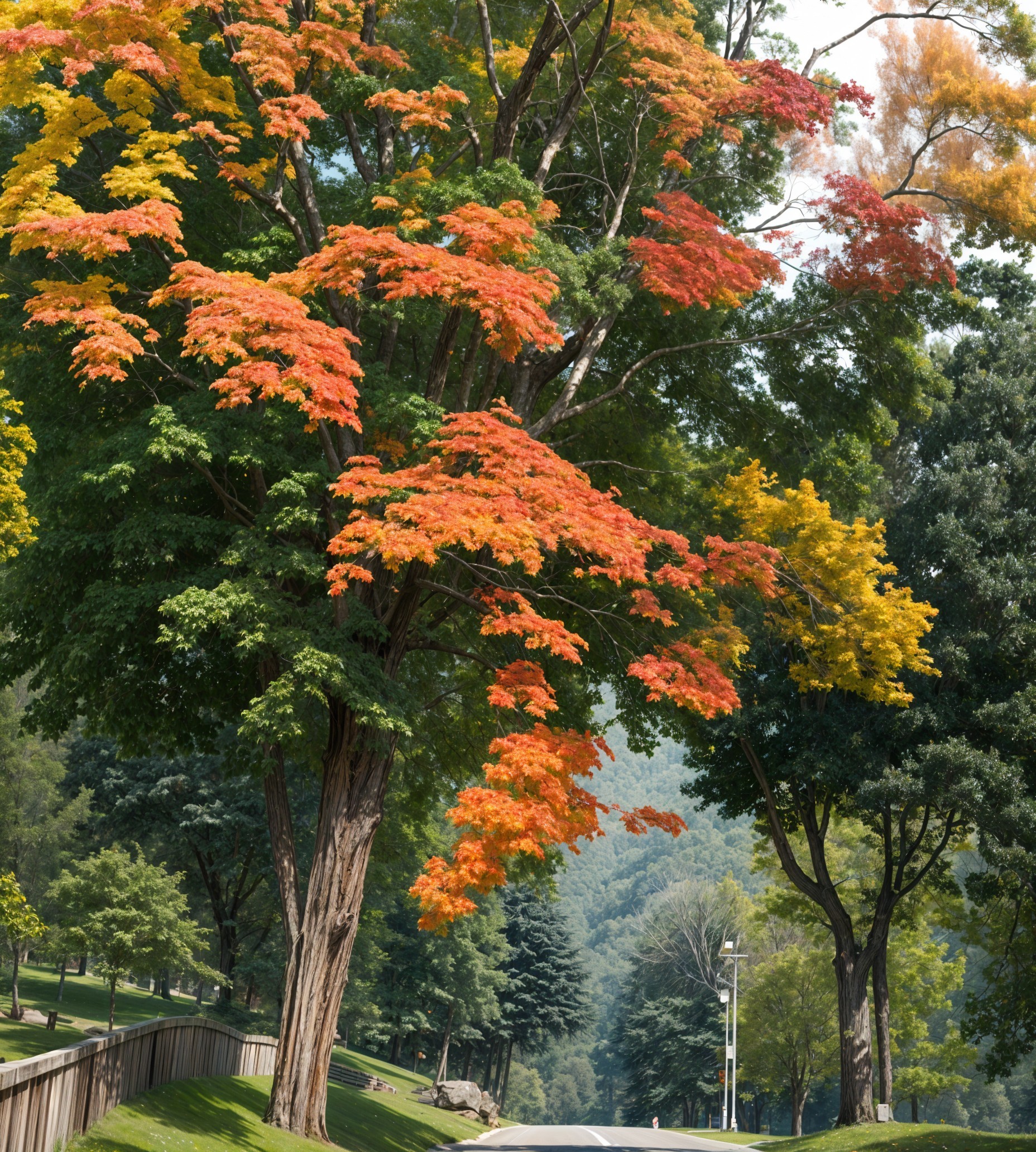 Serene Park with Vibrant Autumn Foliage and Pathway