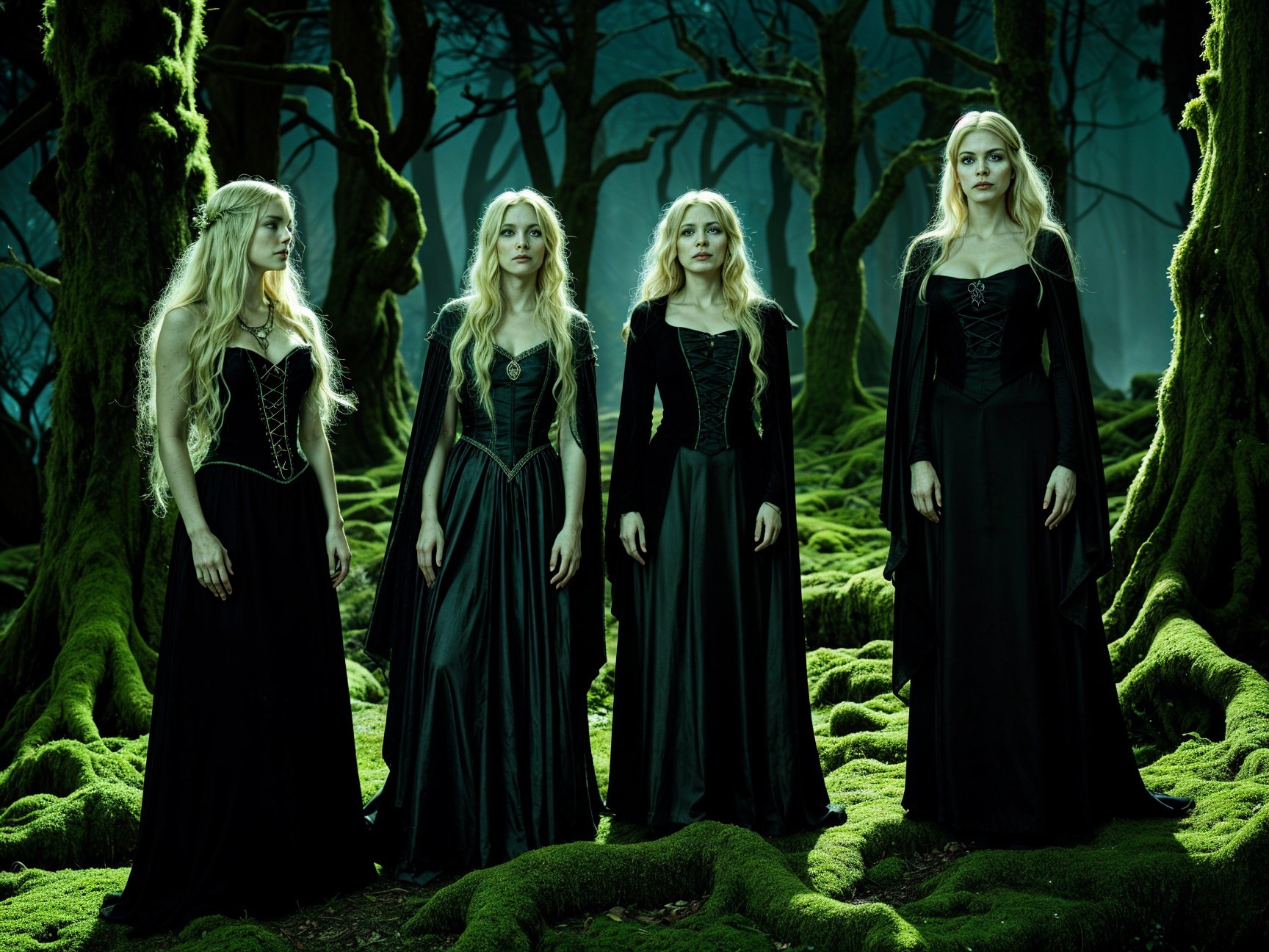Ethereal Figures in a Mystical Forest Setting