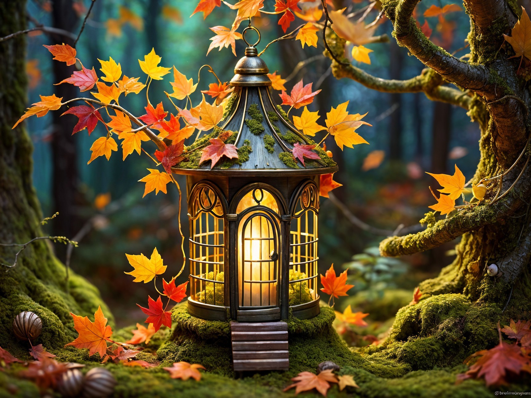 Charming Lantern House in Enchanted Autumn Forest