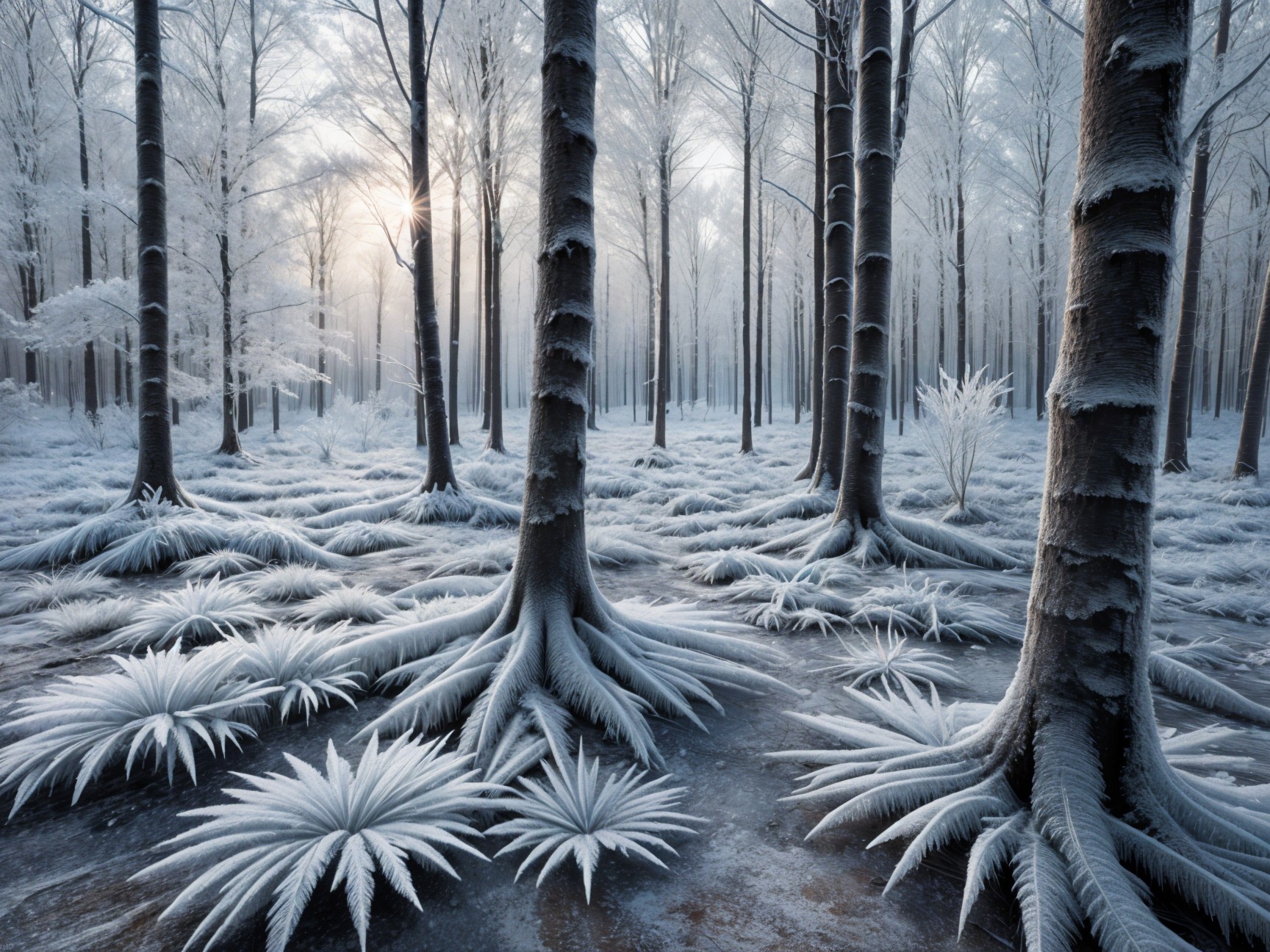 Serene Frosty Forest in Winter Wonderland Setting