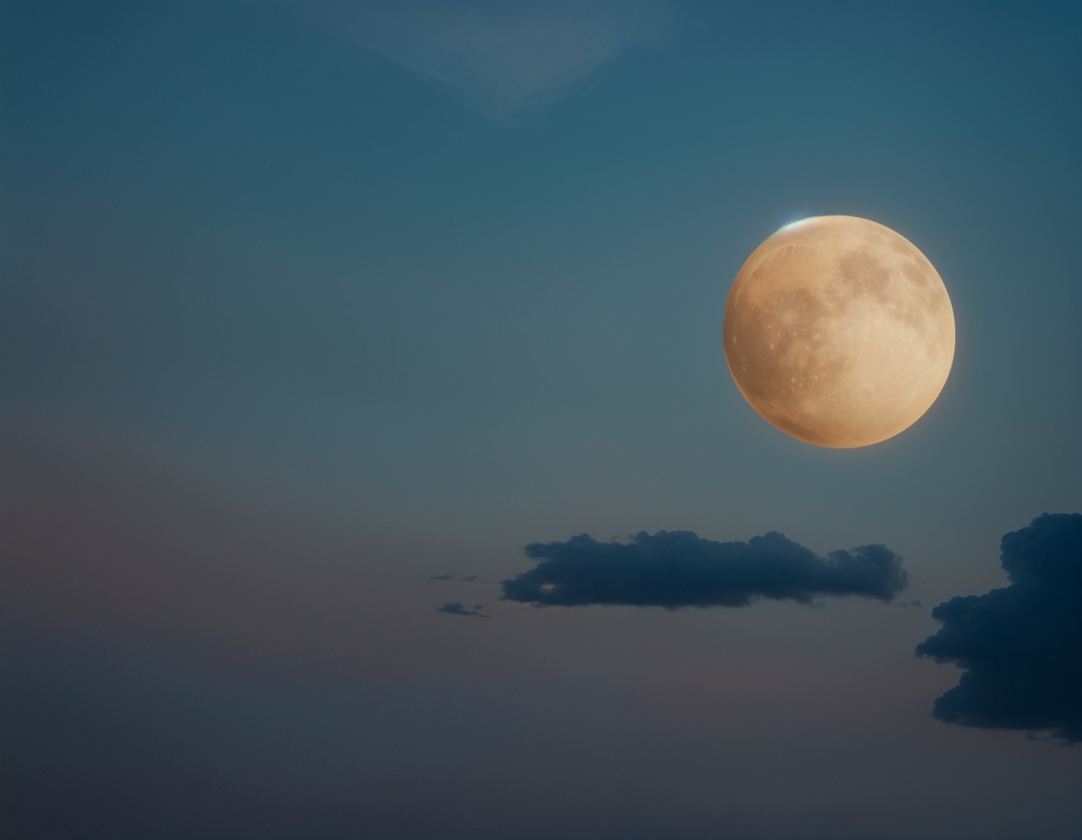 Luminous Moon in a Twilight Sky with Wispy Clouds