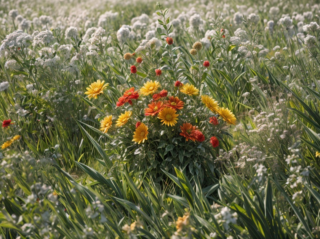 Vibrant Yellow and Orange Flowers in Green Landscape