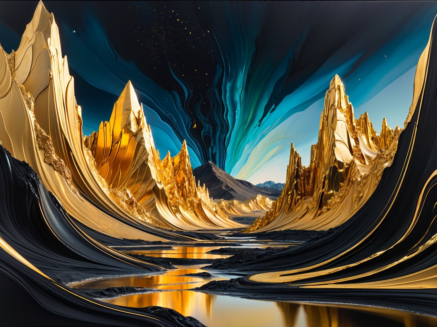 Golden Mountains Under Blue and Teal Skies
