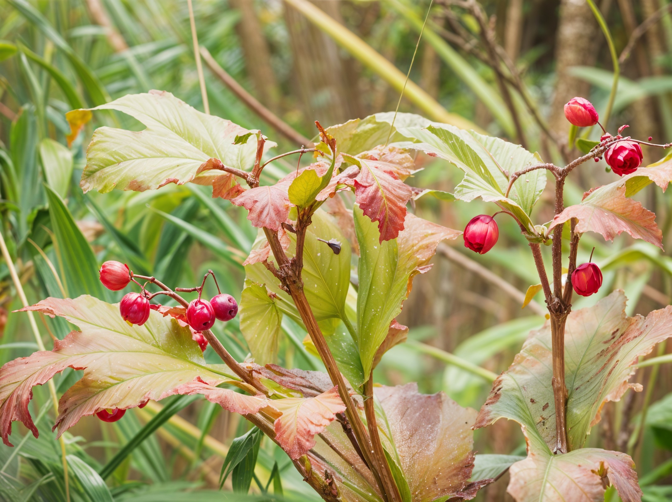 Vibrant Red Fruit Among Lush Green Leaves in Nature