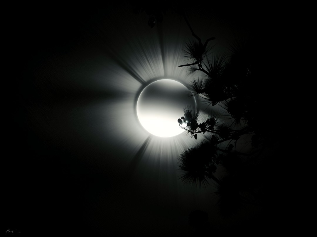 Full Moon with Halo and Silhouetted Tree Branches
