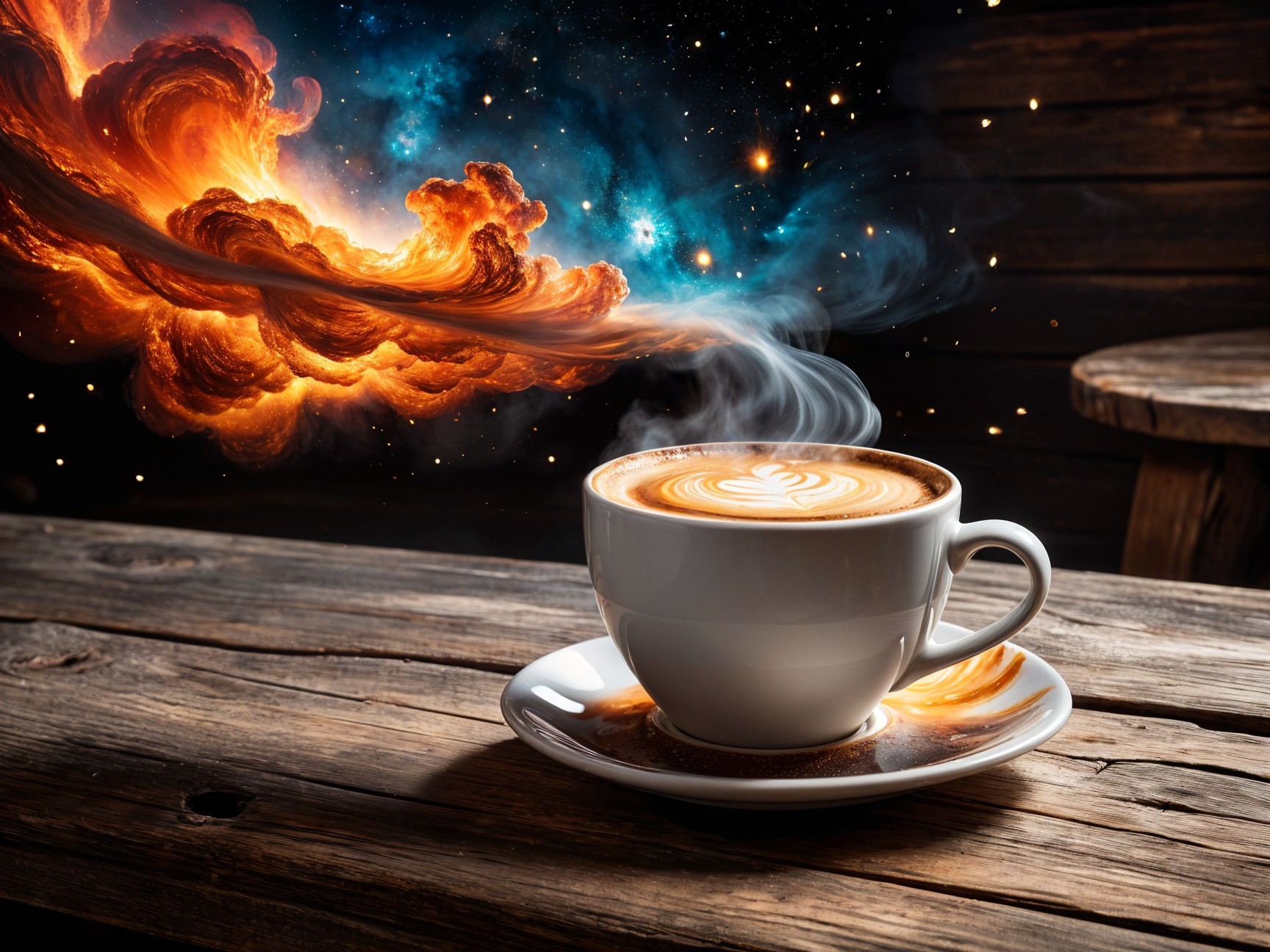 Coffee with Latte Art Against Cosmic Background