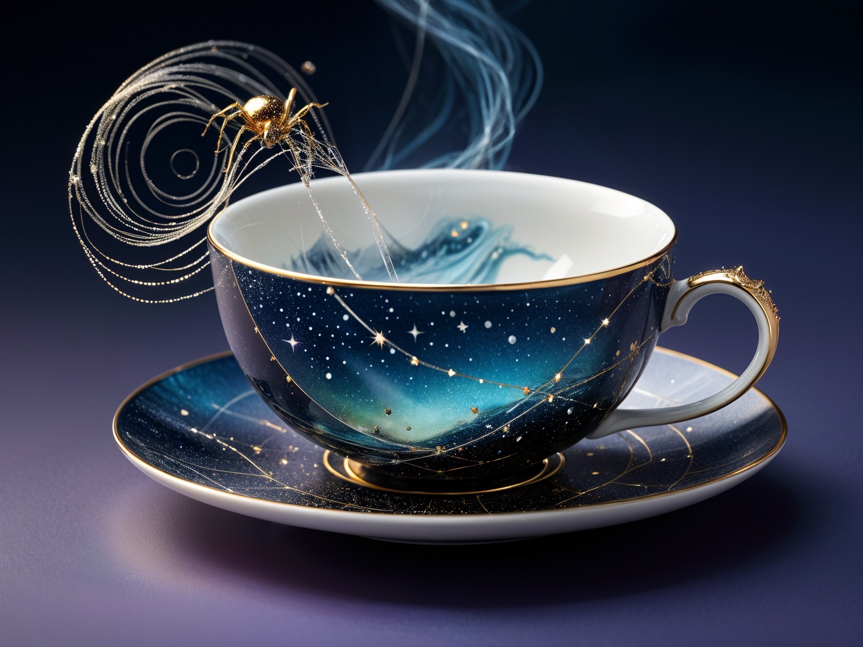 Celestial Teacup and Saucer with Gold Accents