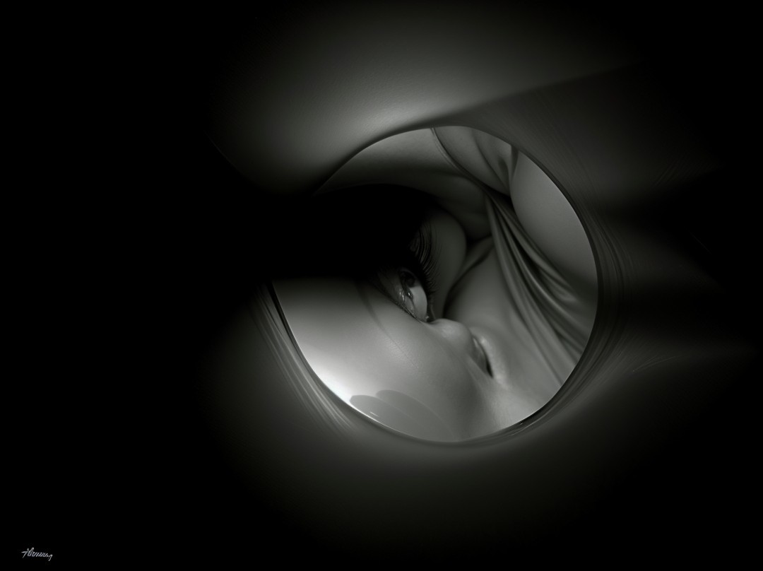 Abstract Surreal Composition with Eye and Fluid Shapes