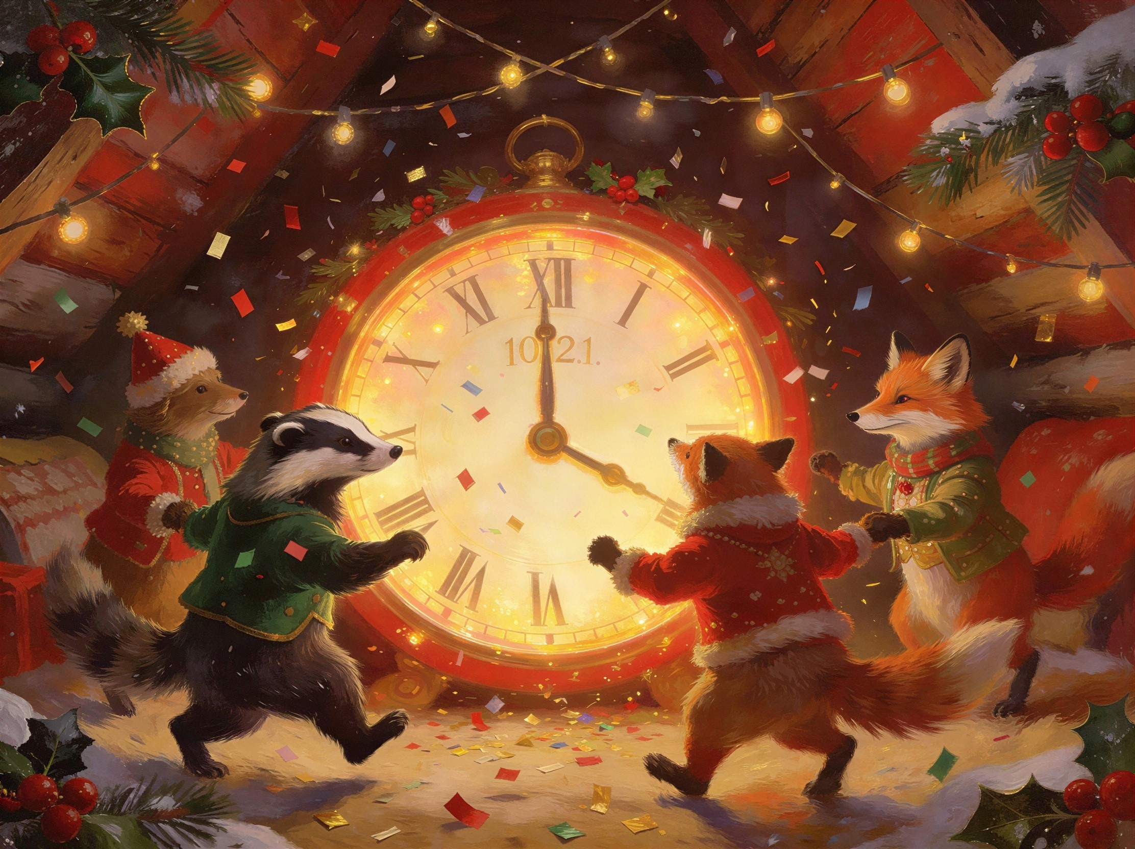 Whimsical Celebration of New Year by Anthropomorphic Animals