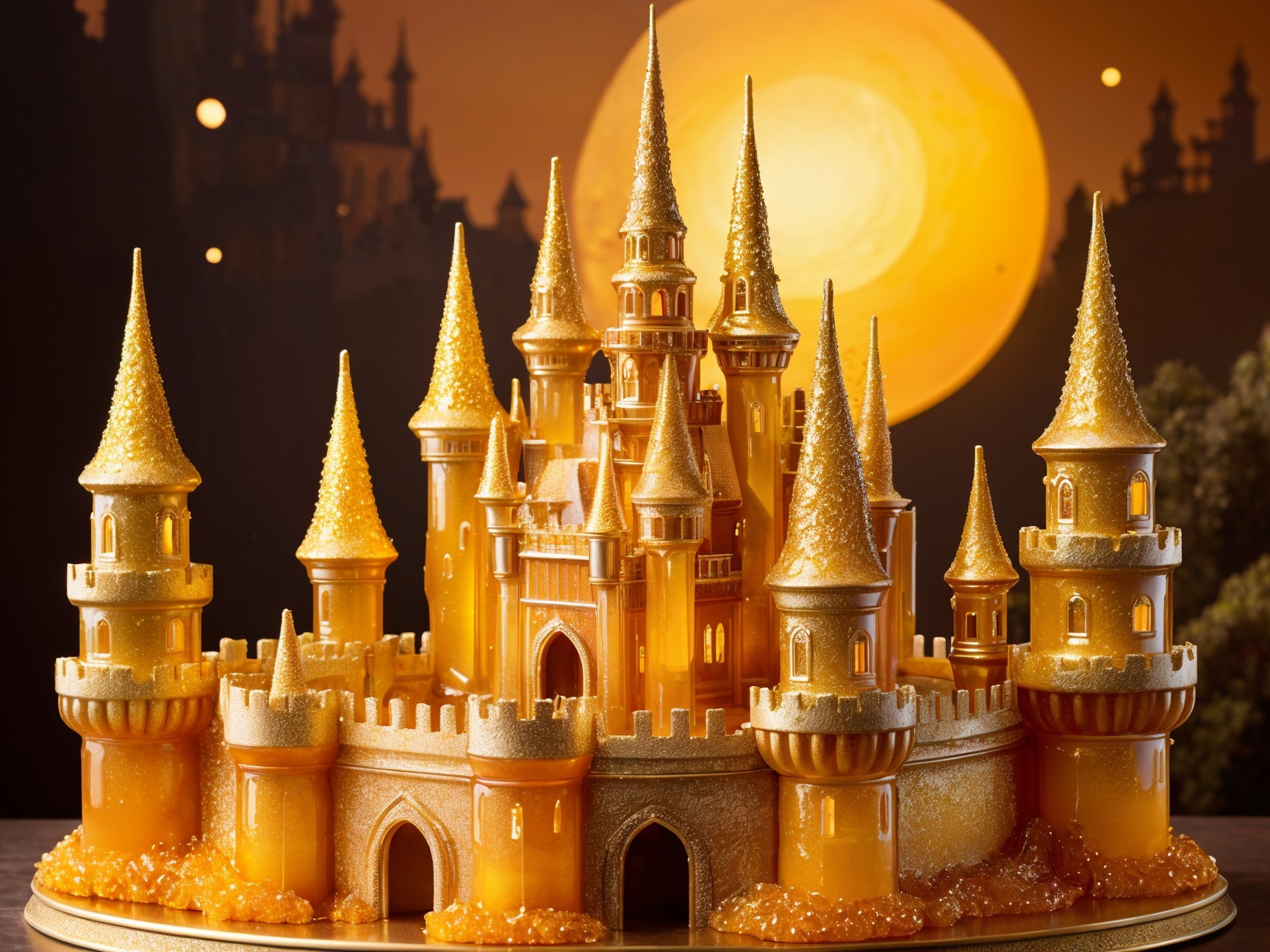 Golden Fairy-Tale Castle with Sparkling Spires