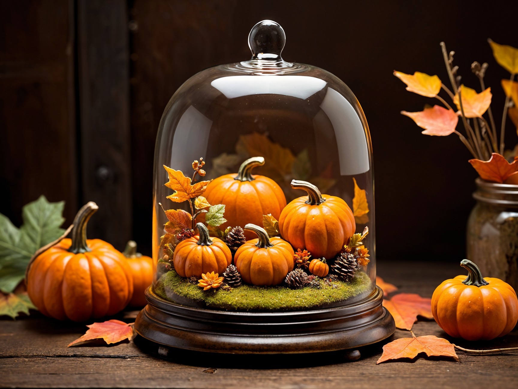 Autumn Centerpiece with Mini Pumpkins and Foliage