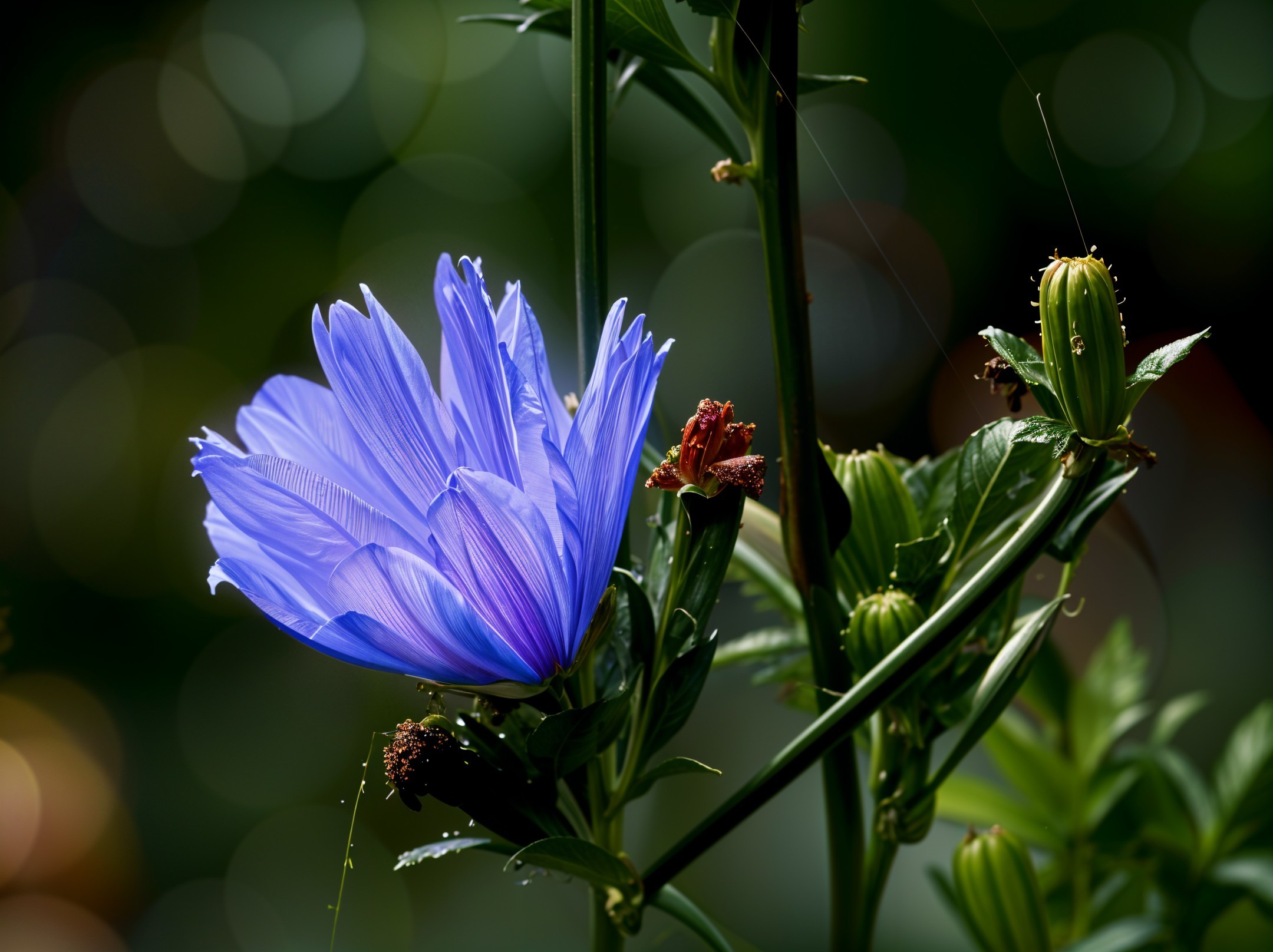 Vibrant Blue Flower Against Blurred Green Background