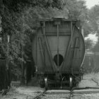 Vintage Train 142 on Narrow Track in Black and White