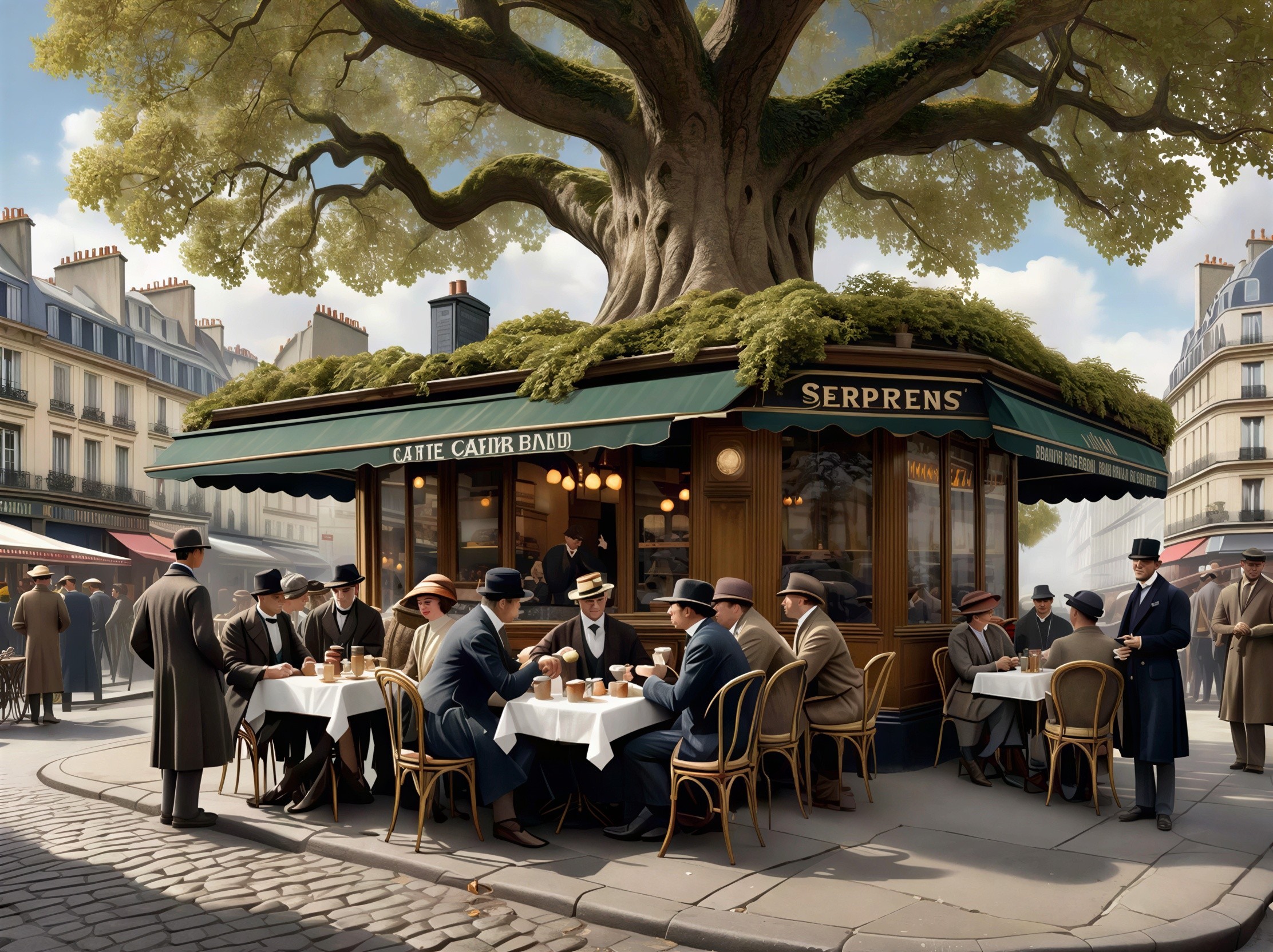 Vintage Parisian Cafe Illustration from the 1920s