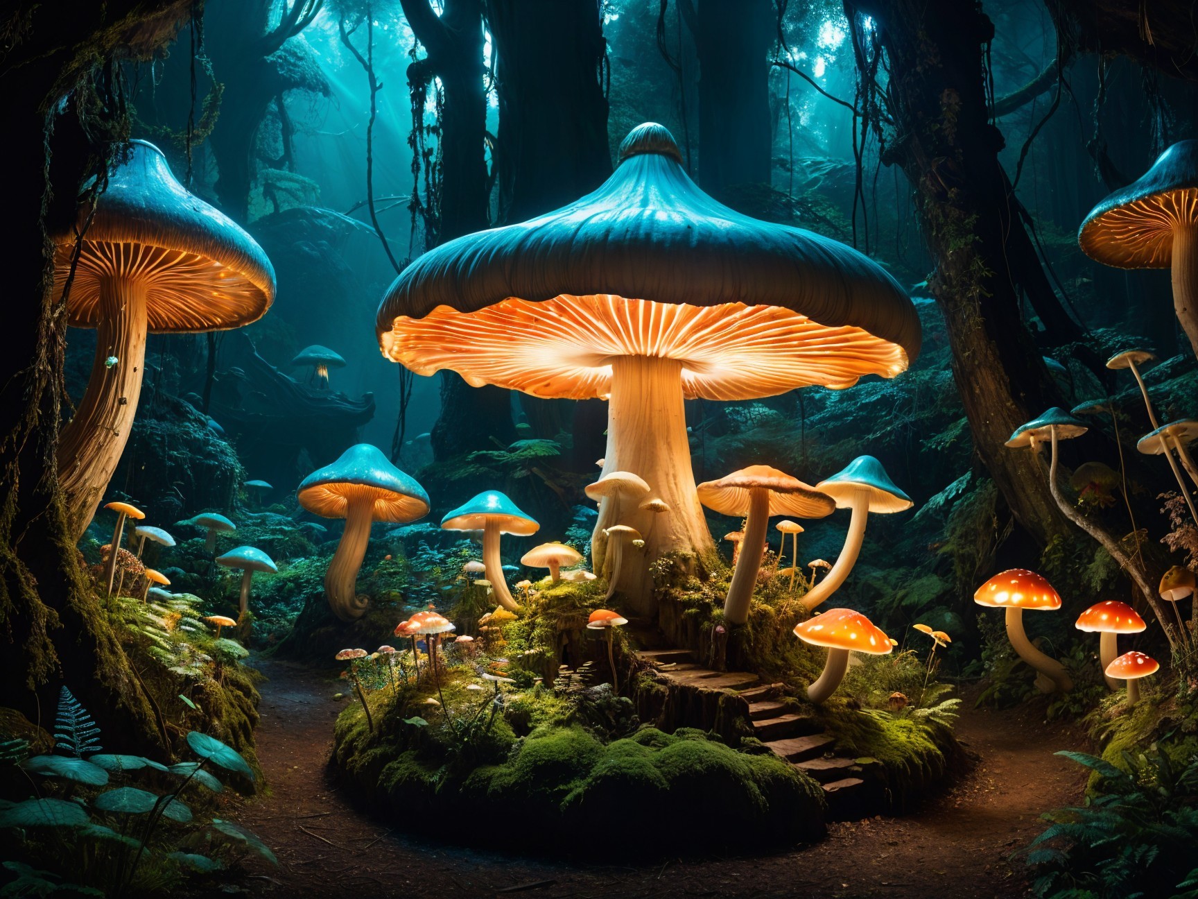 Mystical Forest with Glowing Oversized Mushrooms