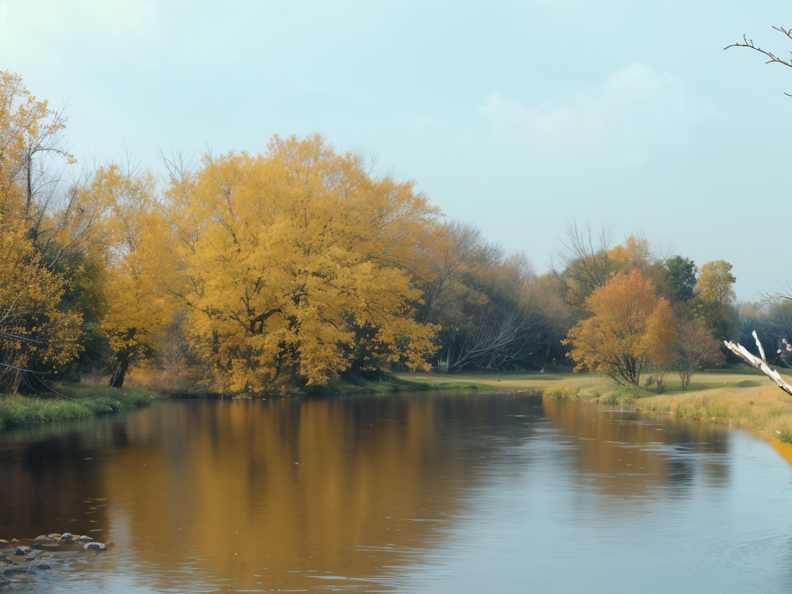Tranquil River Scene with Autumn Foliage