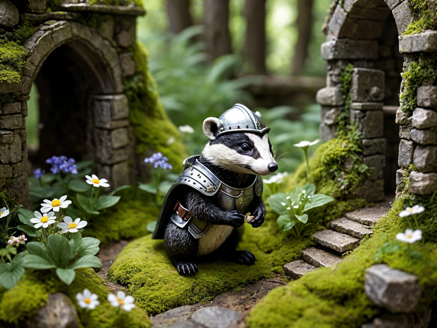 Badger Knight in Enchanted Fairy-Tale Setting