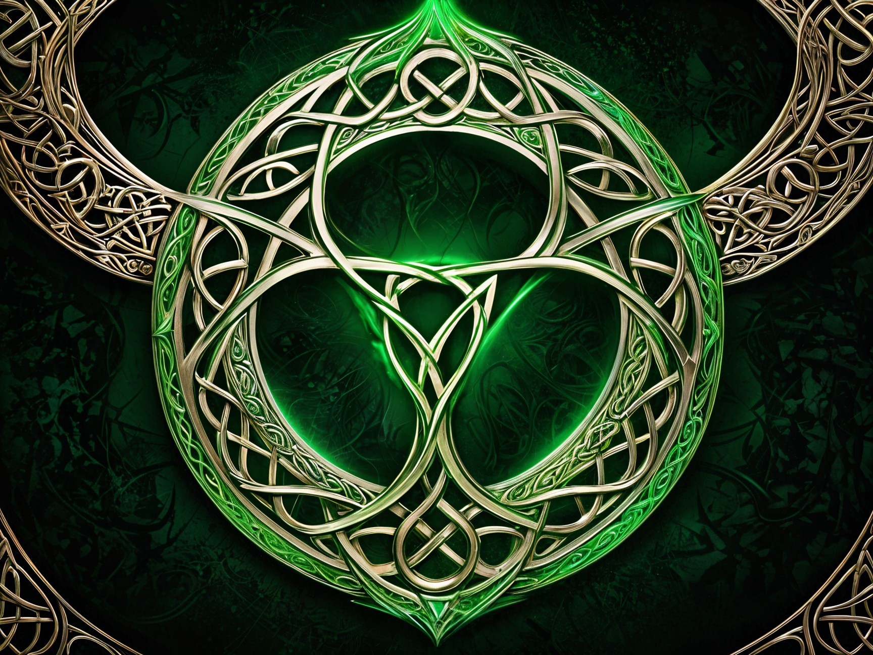 Celtic Knot Design with Green Background and Gold Details