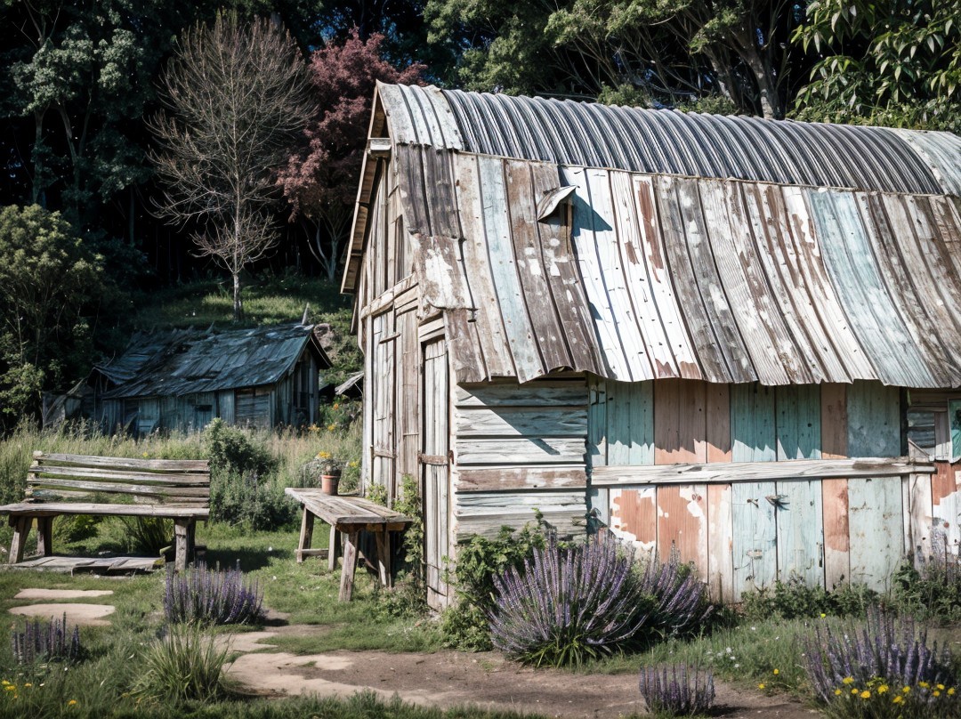 Rustic Wooden Shed in Serene Countryside Setting