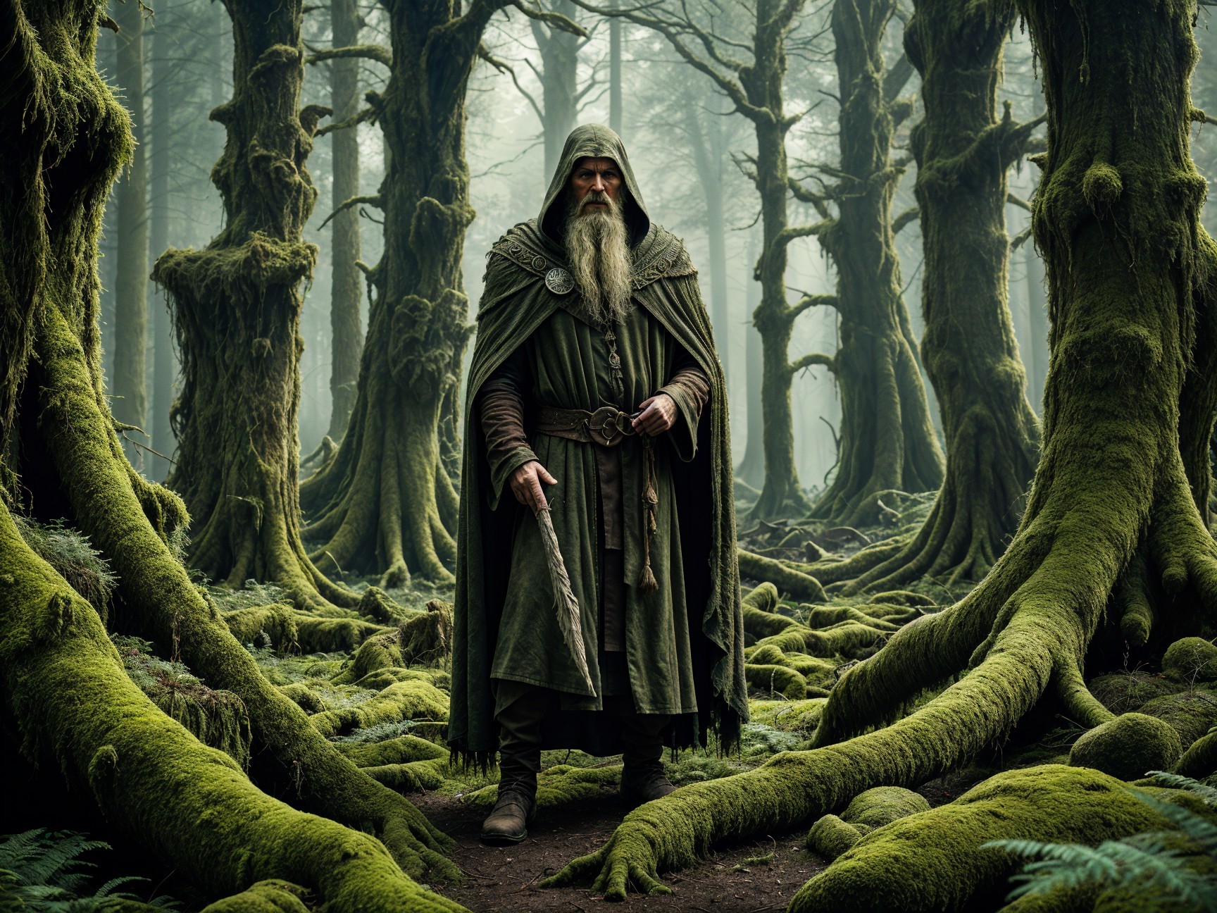 Mysterious Figure in Enchanted Forest Setting