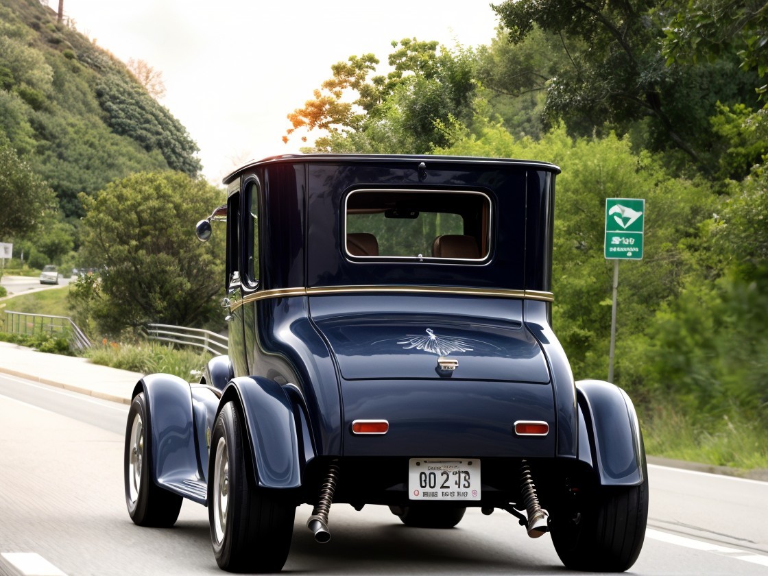 Classic Blue Hot Rod Truck on Scenic Roadway