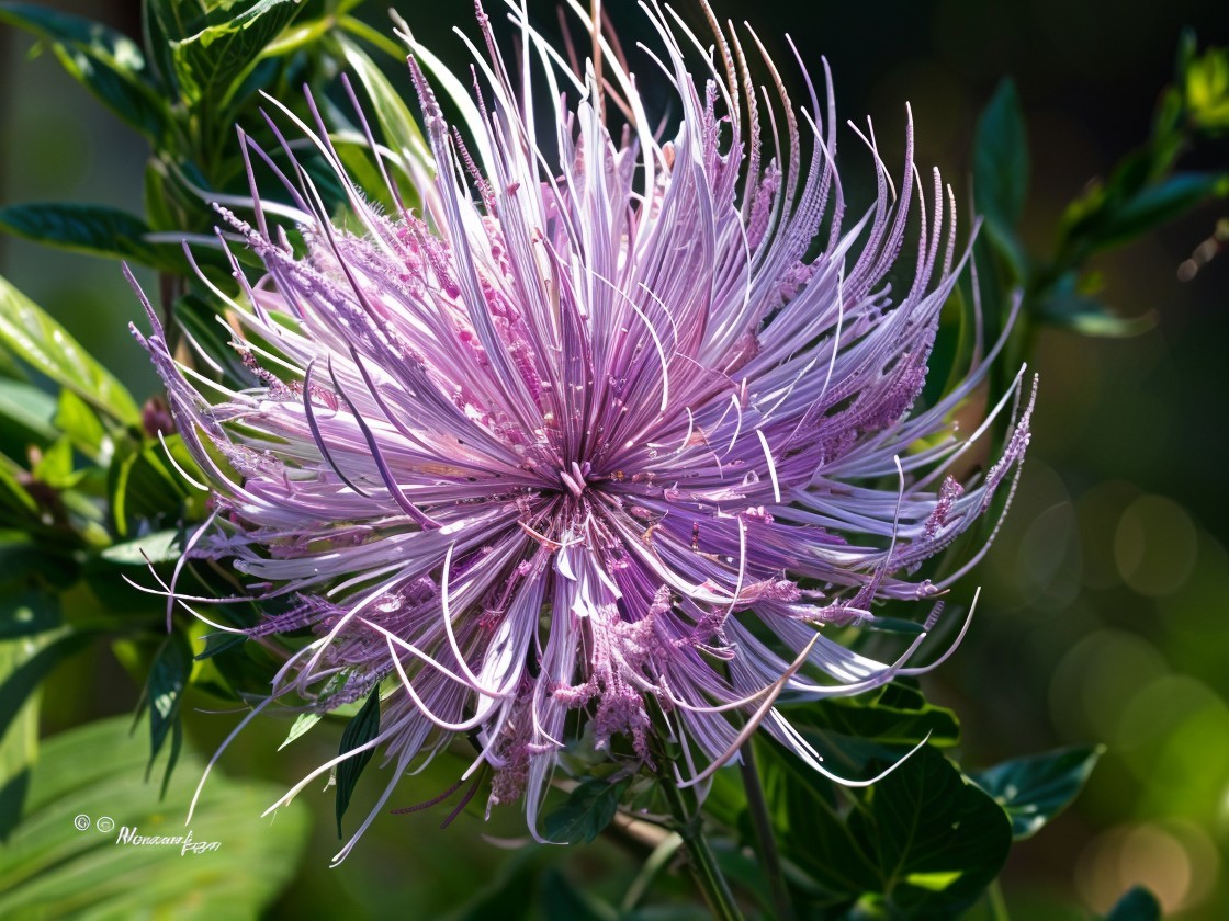Light Purple Flower with Green Leaves and Bokeh Effect