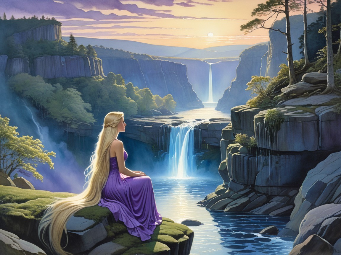 Anime Fantasy Painting of a Woman by a River