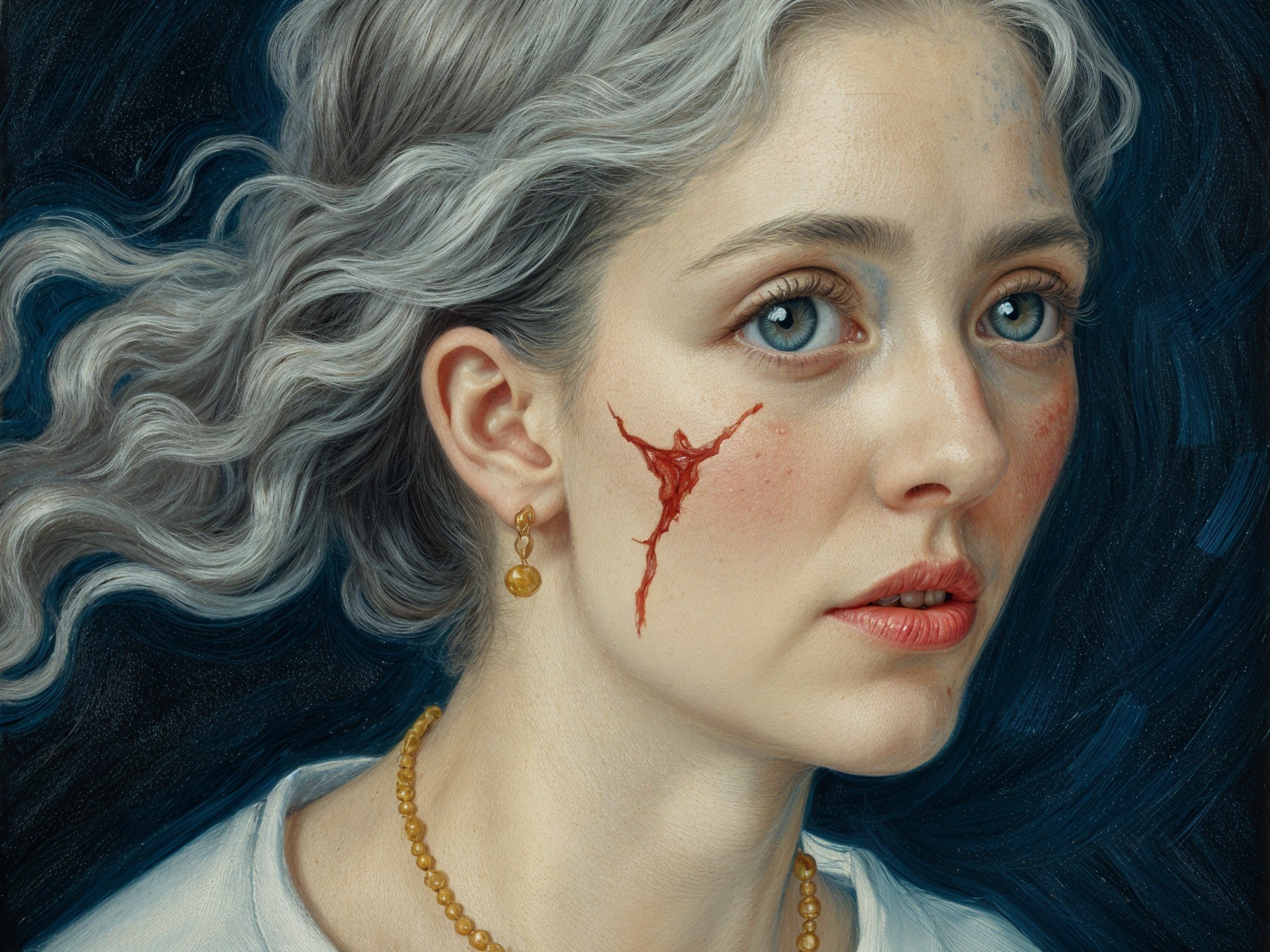 Young woman with silver hair and blue eyes portrait