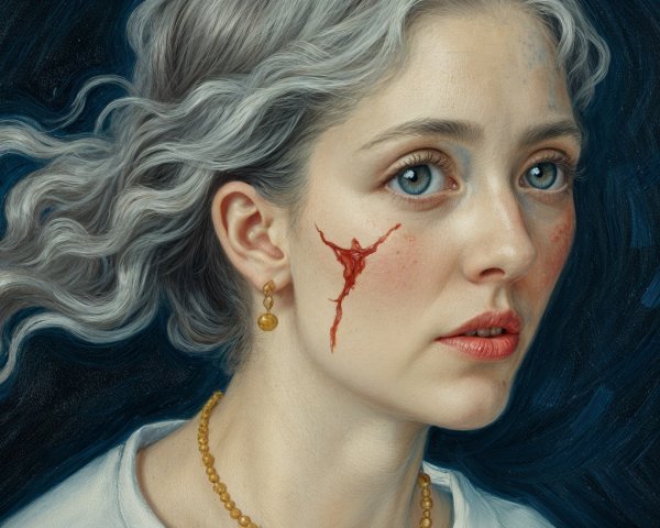 Young woman with silver hair and blue eyes portrait