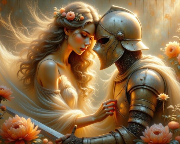 Mystical Scene of a Woman and Knight in Nature