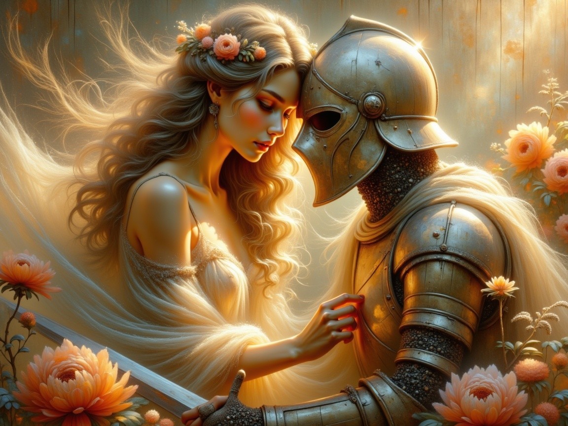 Mystical Scene of a Woman and Knight in Nature
