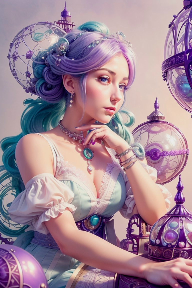 Young Woman with Pastel Blue Hair and Elegant Dress