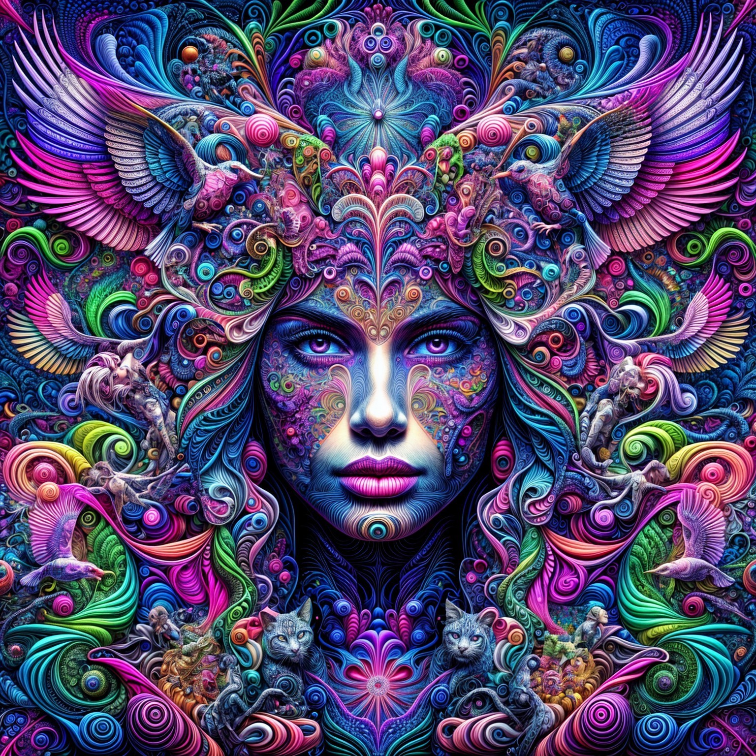 Vibrant Portrayal of a Woman's Face with Nature Elements