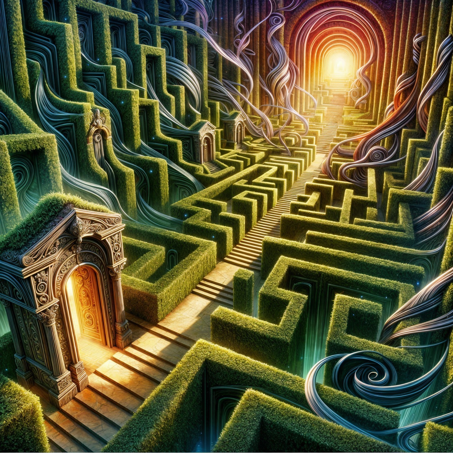 Lush Green Hedge Labyrinth with Intricate Pathways