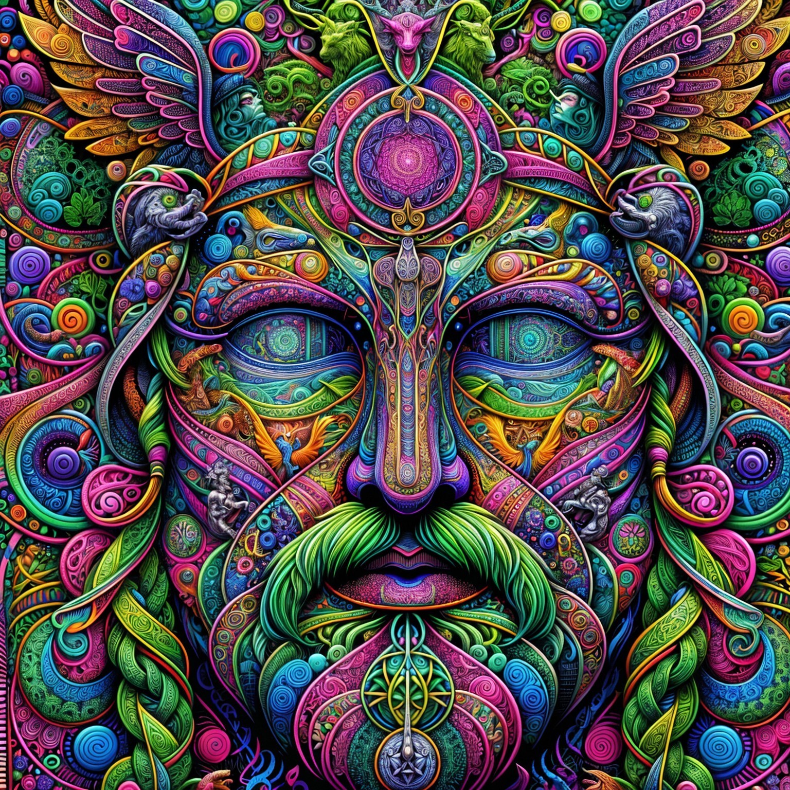 Vibrant Abstract Face with Nature and Geometric Patterns