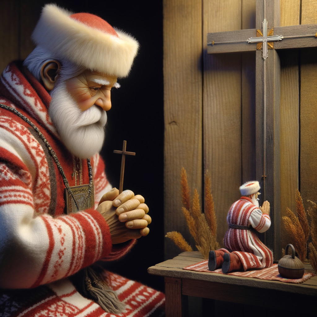 Santa Claus in Scandinavian Folk Clothing with Cross