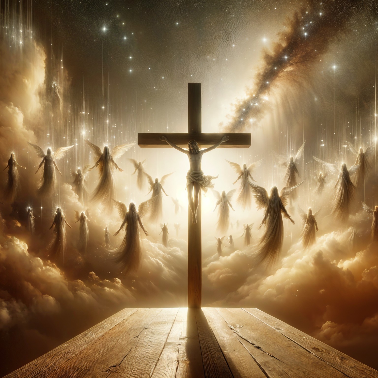 Luminous Scene with Cross and Celestial Beings