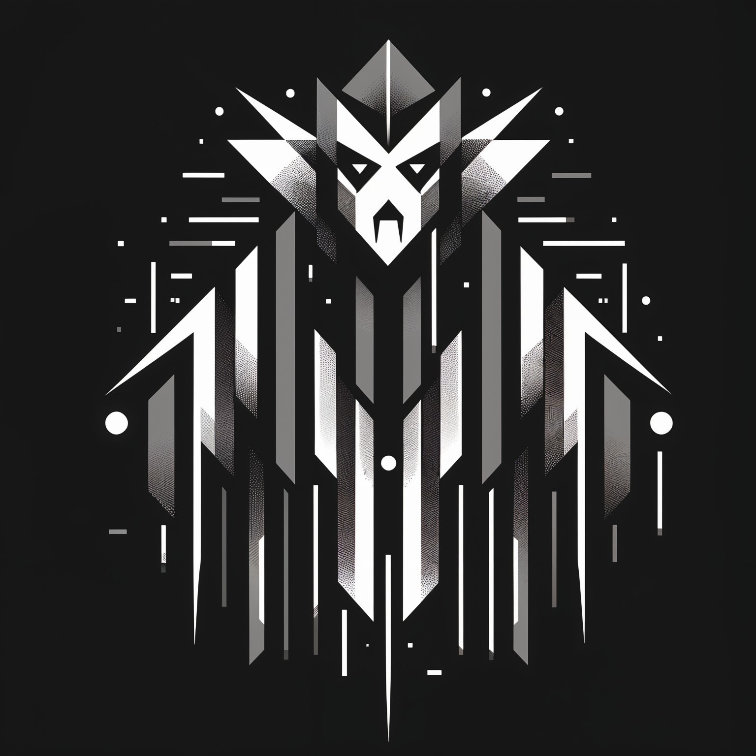 Geometric Black and White Abstract Design with Mask Figure