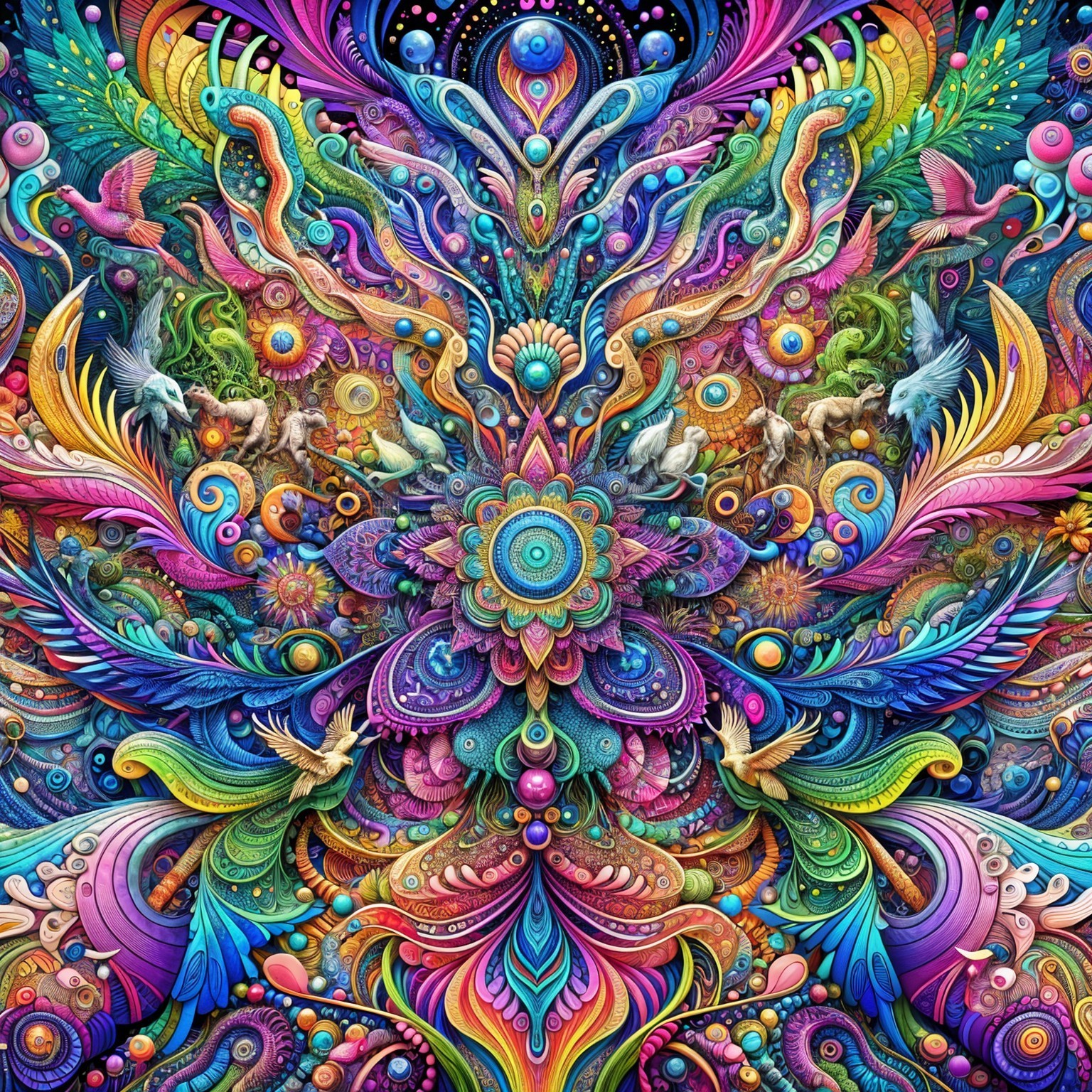 Vibrant Kaleidoscopic Artwork with Intricate Patterns