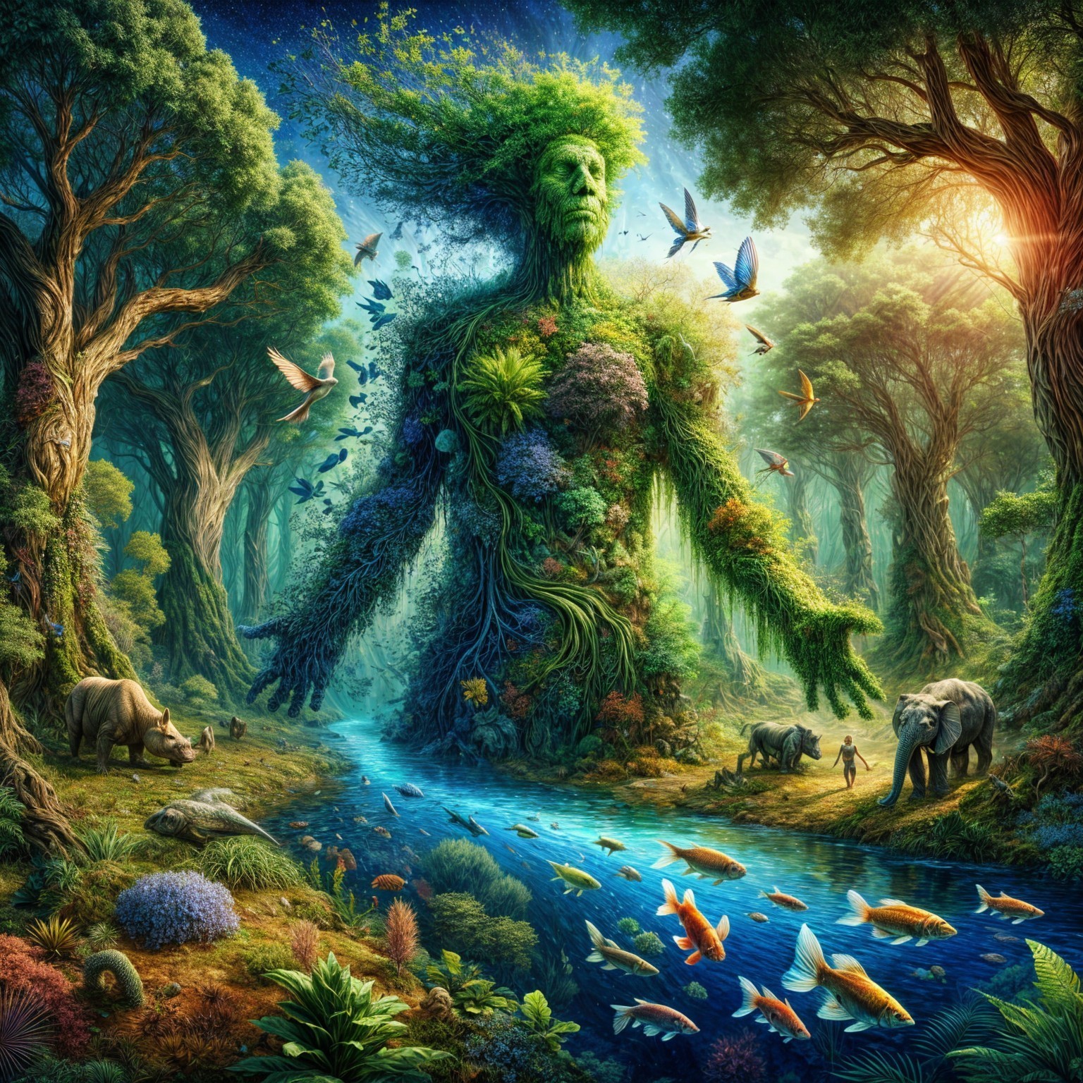 Majestic Nature Spirit in a Lush Forest Setting
