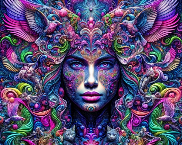 Vibrant Portrayal of a Woman's Face with Nature Elements