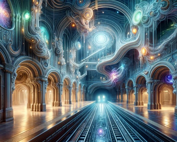 Surreal Futuristic Architectural Space with Cosmic Elements