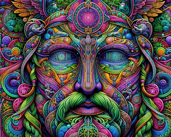 Vibrant Abstract Face with Nature and Geometric Patterns