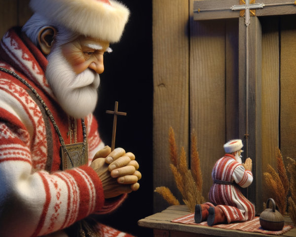 Santa Claus in Scandinavian Folk Clothing with Cross