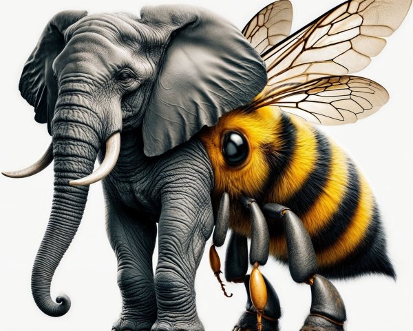 Whimsical Elephant-Bee Hybrid Creature Description